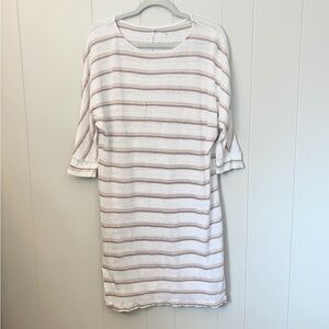 Garnet Hill Dress 100% Organic Linen Tunic Striped Coverup Extra Small
